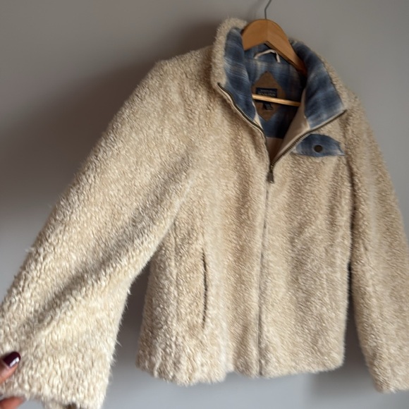 Pendleton Sherpa Jacket Ivory Blue Flannel Fuzzy Gorpcore Nature Small - Picture 5 of 10